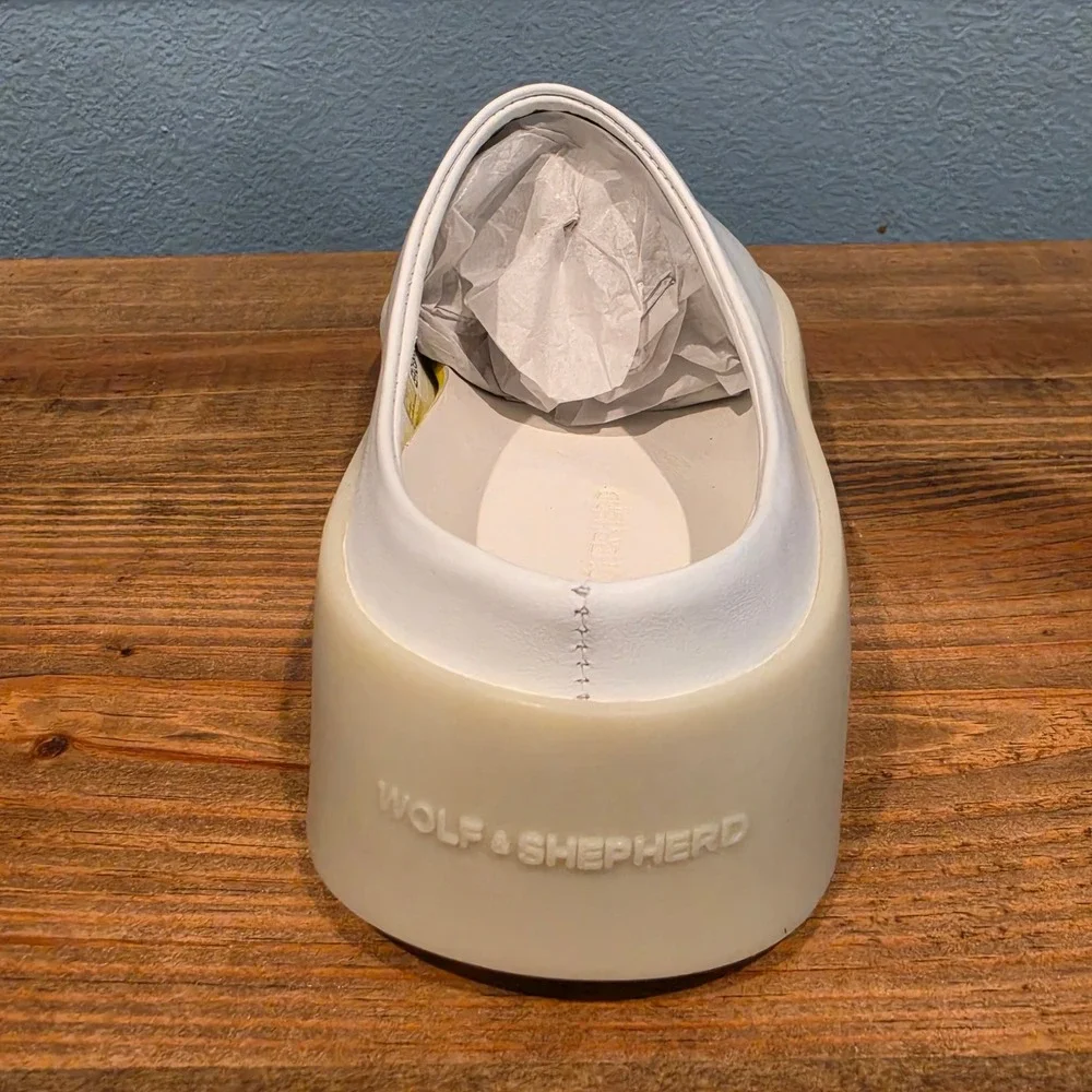 Wolf & Shepherd Mens Cruise Mule White Vanilla Leather Slip On Shoes‎ Size 6.5